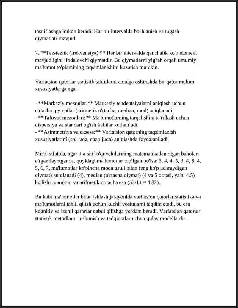 MUSTAQIL ISH Mavzu: VARIATSION QATORLAR ISHLAB CHIQARISH 4