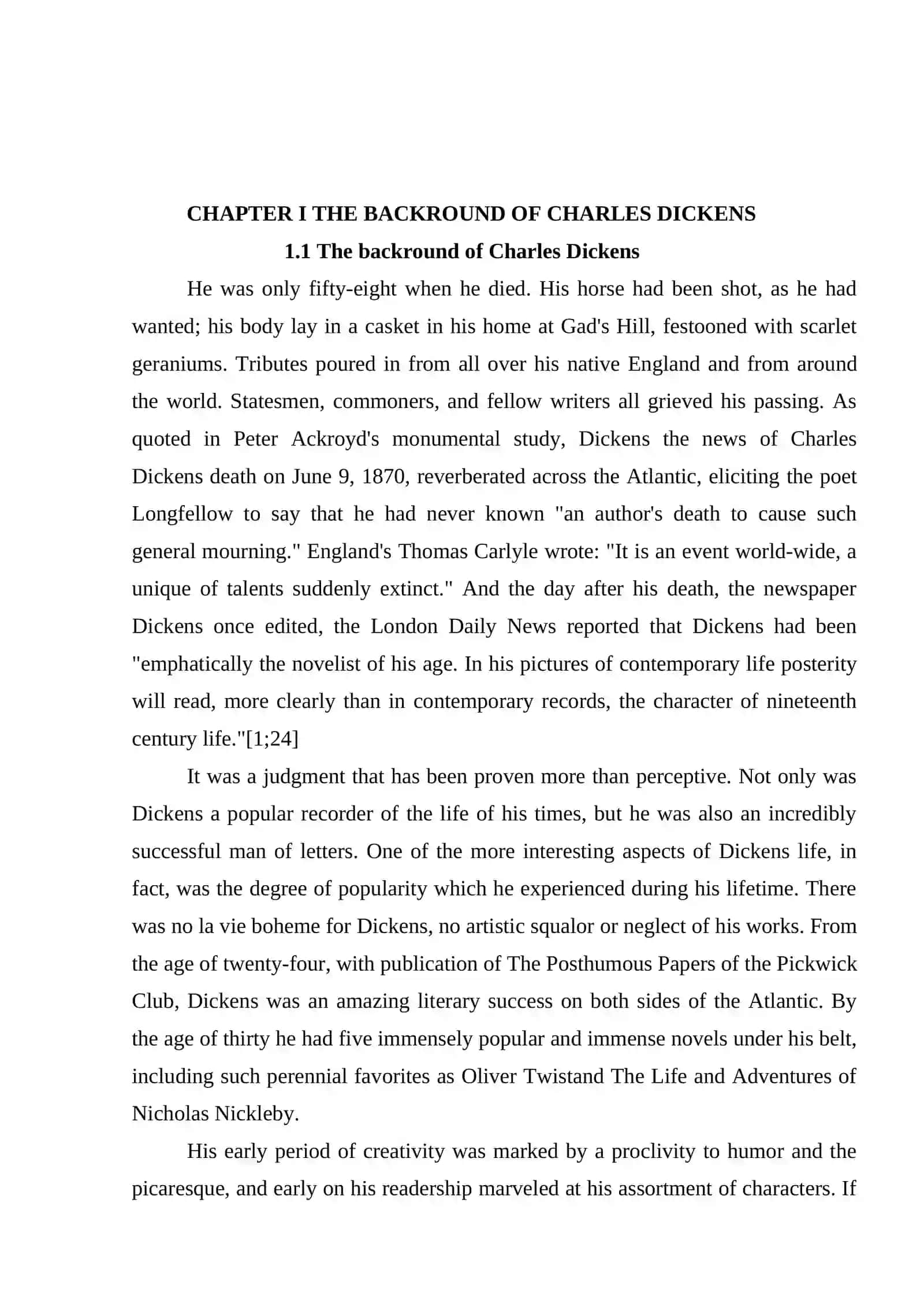COURSE WORK: Personal life and Literary works of Charles Dickens 4