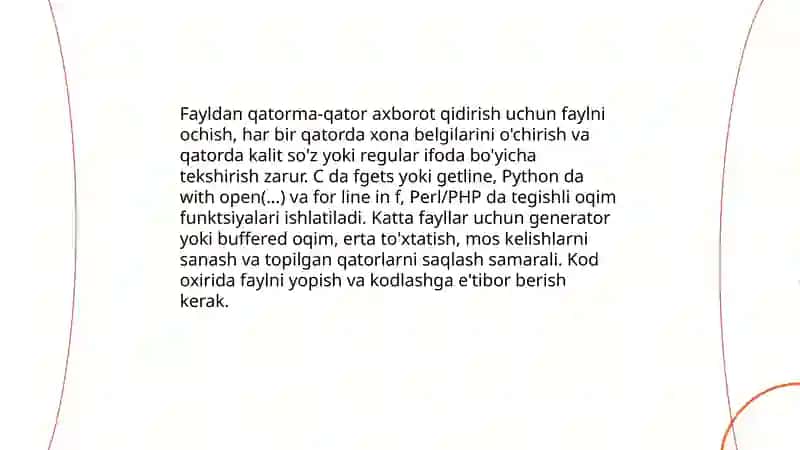 Matnli fayllar ichidan axborotni izlash o'zgartirish chop etish 4