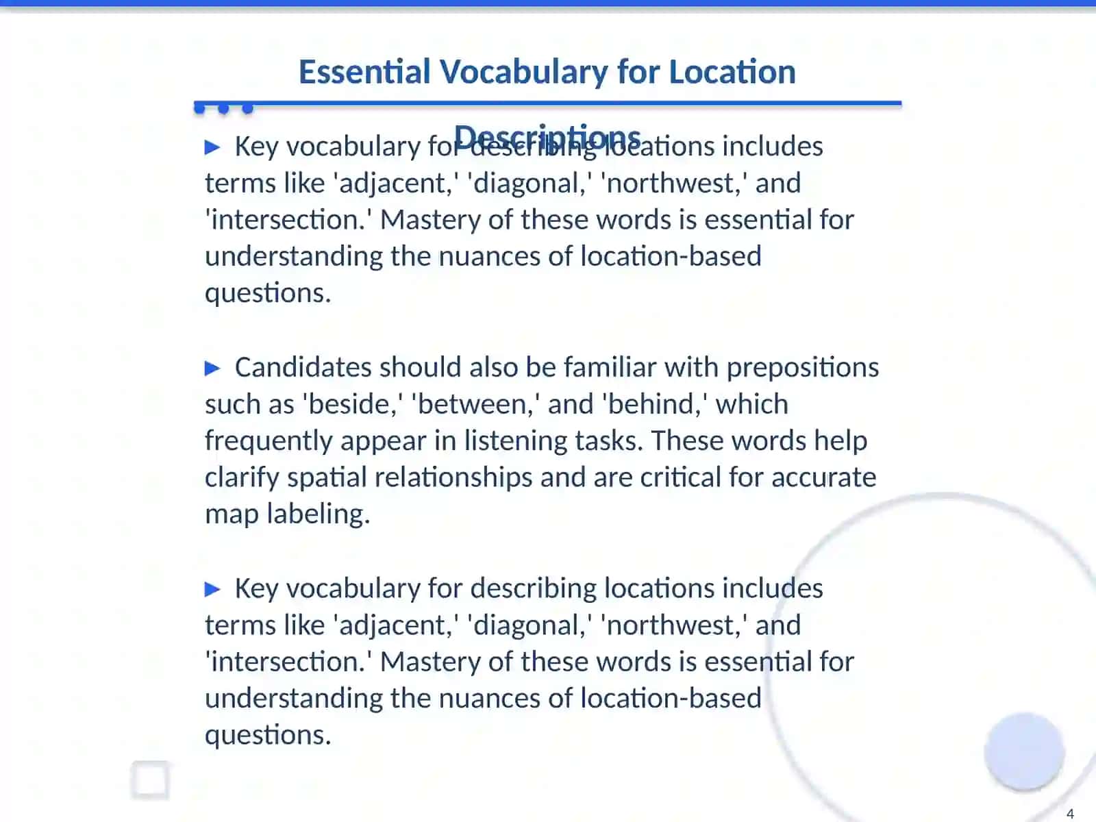 IELTS listening. Describing a location 4