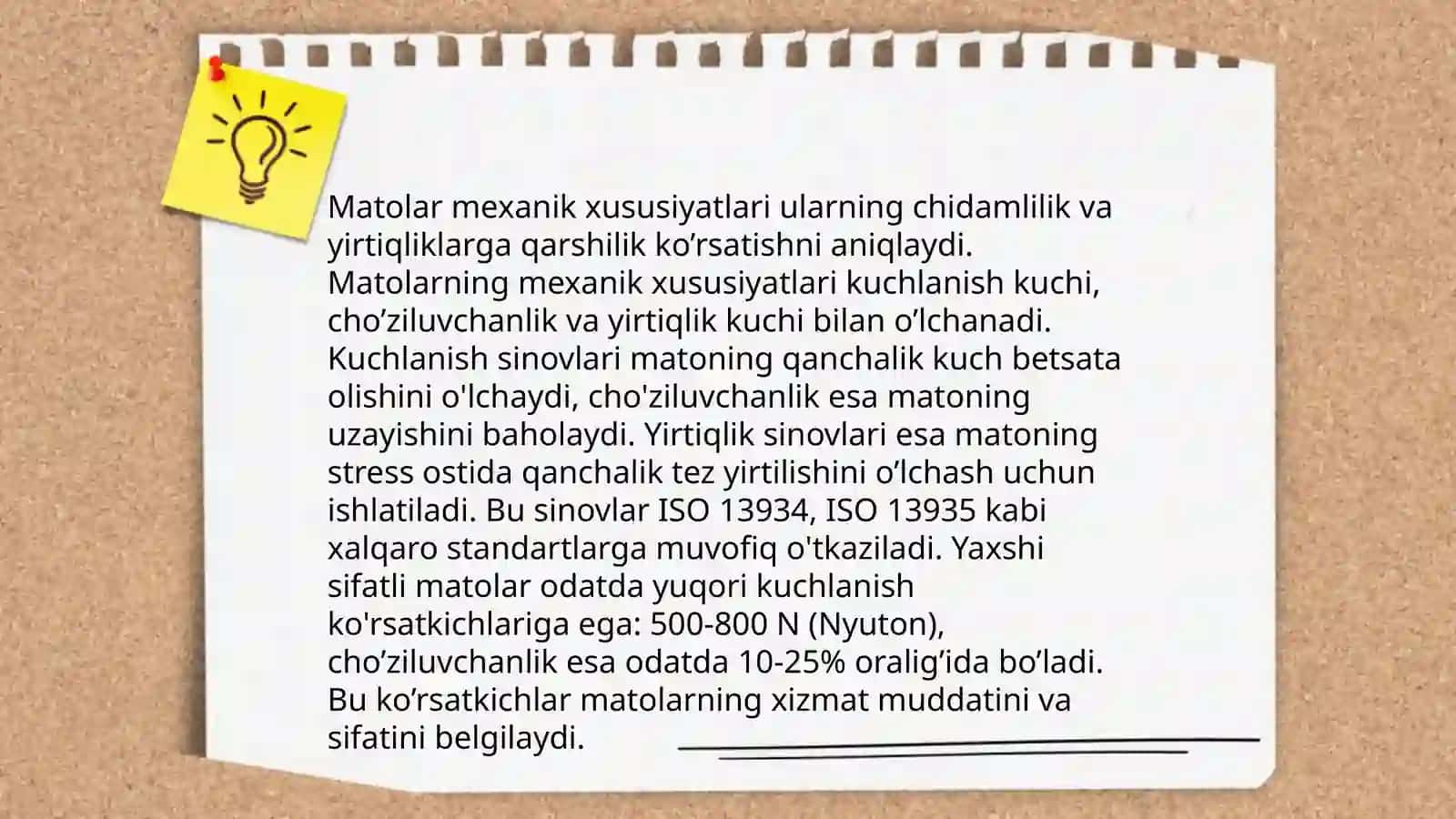 Matolarning yirtiqlikka chidamliligini o'lchash usullari 4