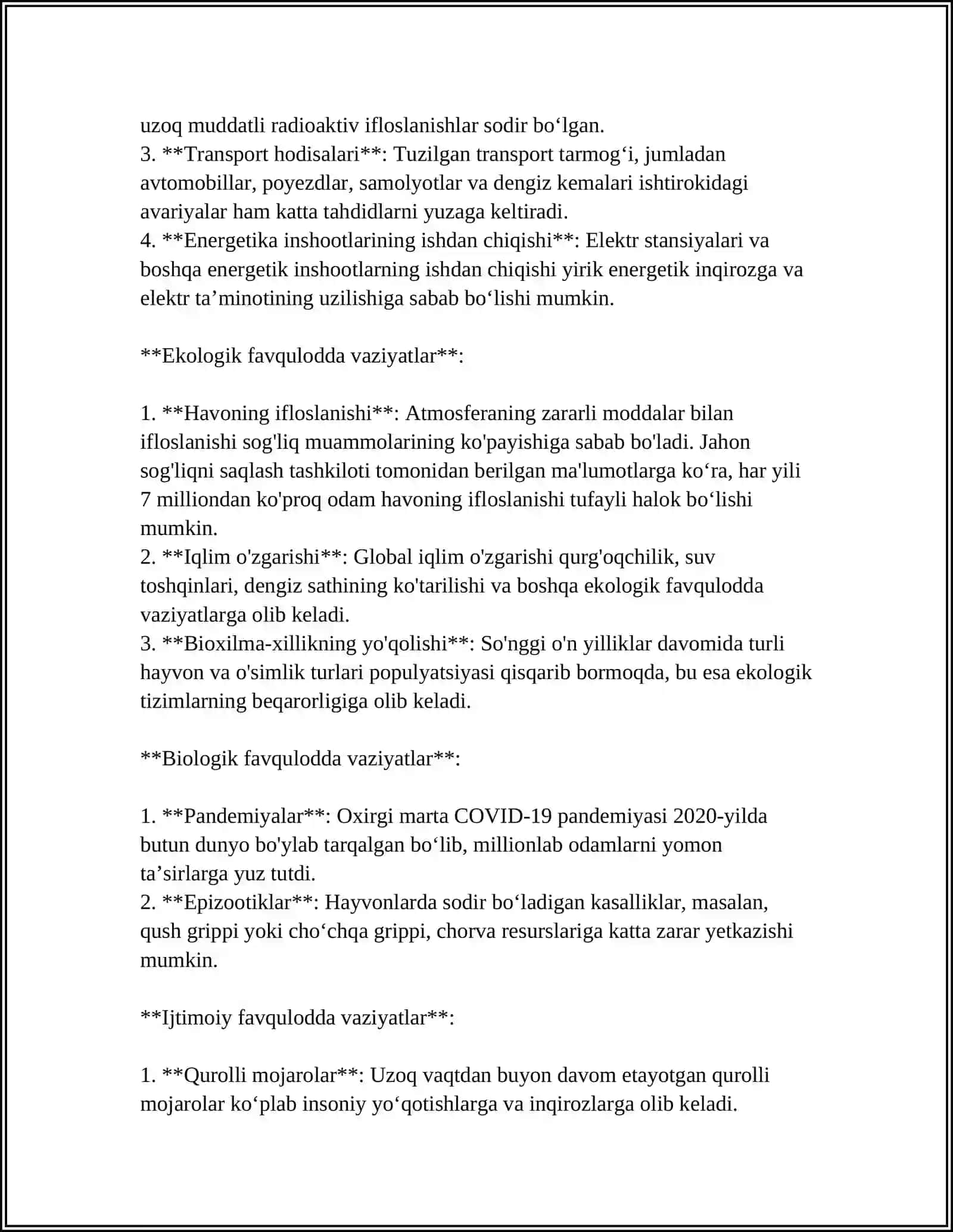 AHOLI VA HUDUDLARNI FAVQULODDA VAZIYATLARDAN MUHOFAZA QILISH TADBIRLARINI O'TKAZISH 4