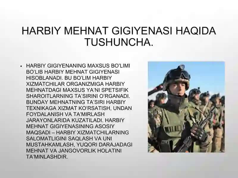 harbiy xizmatchining mehnat sharoiti gigiyenasi 4
