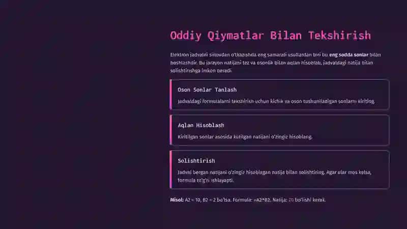 Elektron Jadvalni Sinovdan O‘tkazish: Ishonchlilik Sari Qadamlar 4