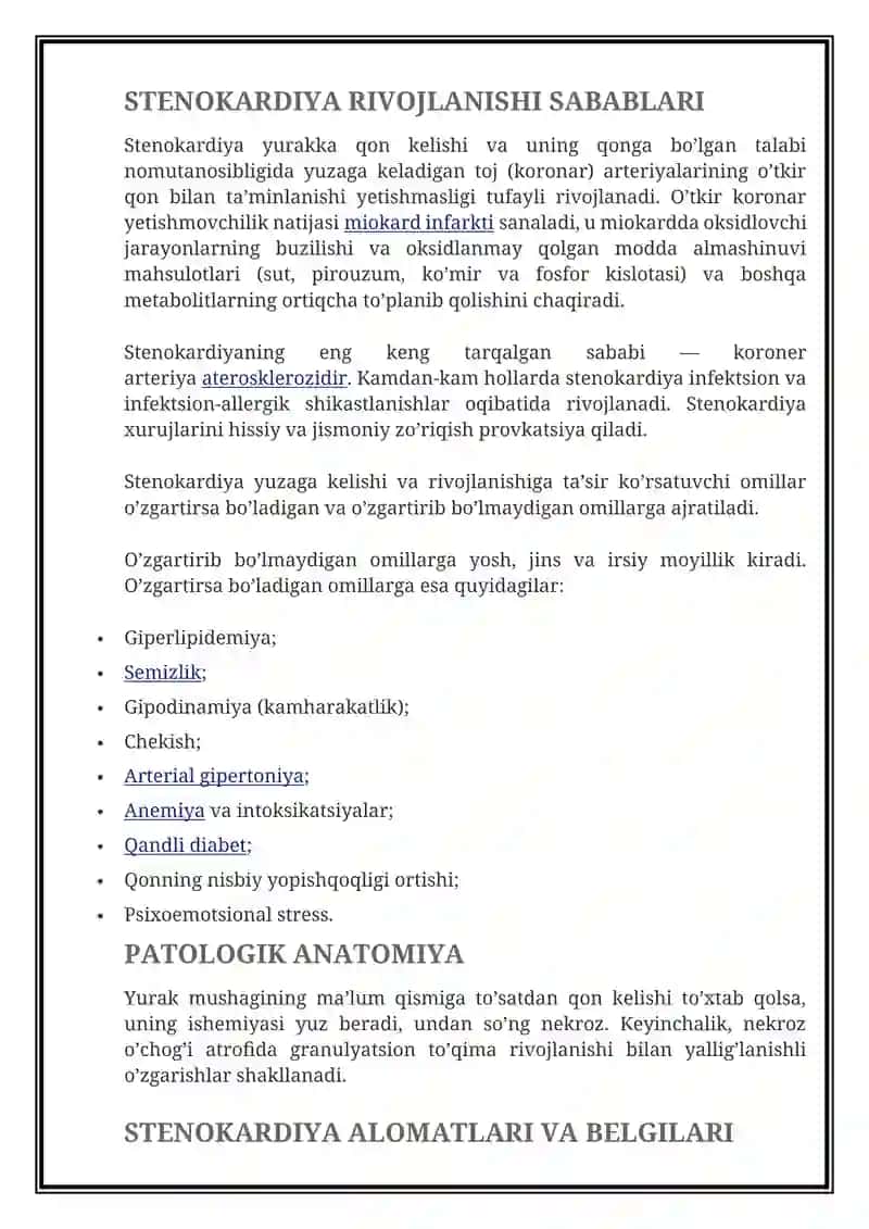 Stenokardiya — Alomatlari, Sabablari, Tasnifi, Tashxislash, Davolash, Oldini Olish 4