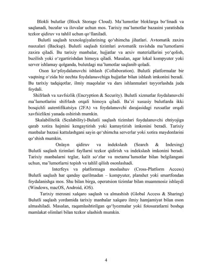 Tarixiy manbalarni bazasini bulutli saqlash texnologiyalari 4
