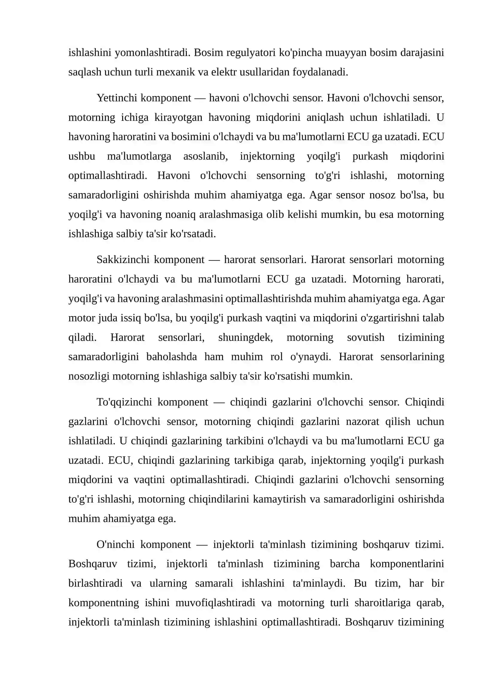 Injektorli ta'minlash tizimining tuzilishi va ishlashi 4