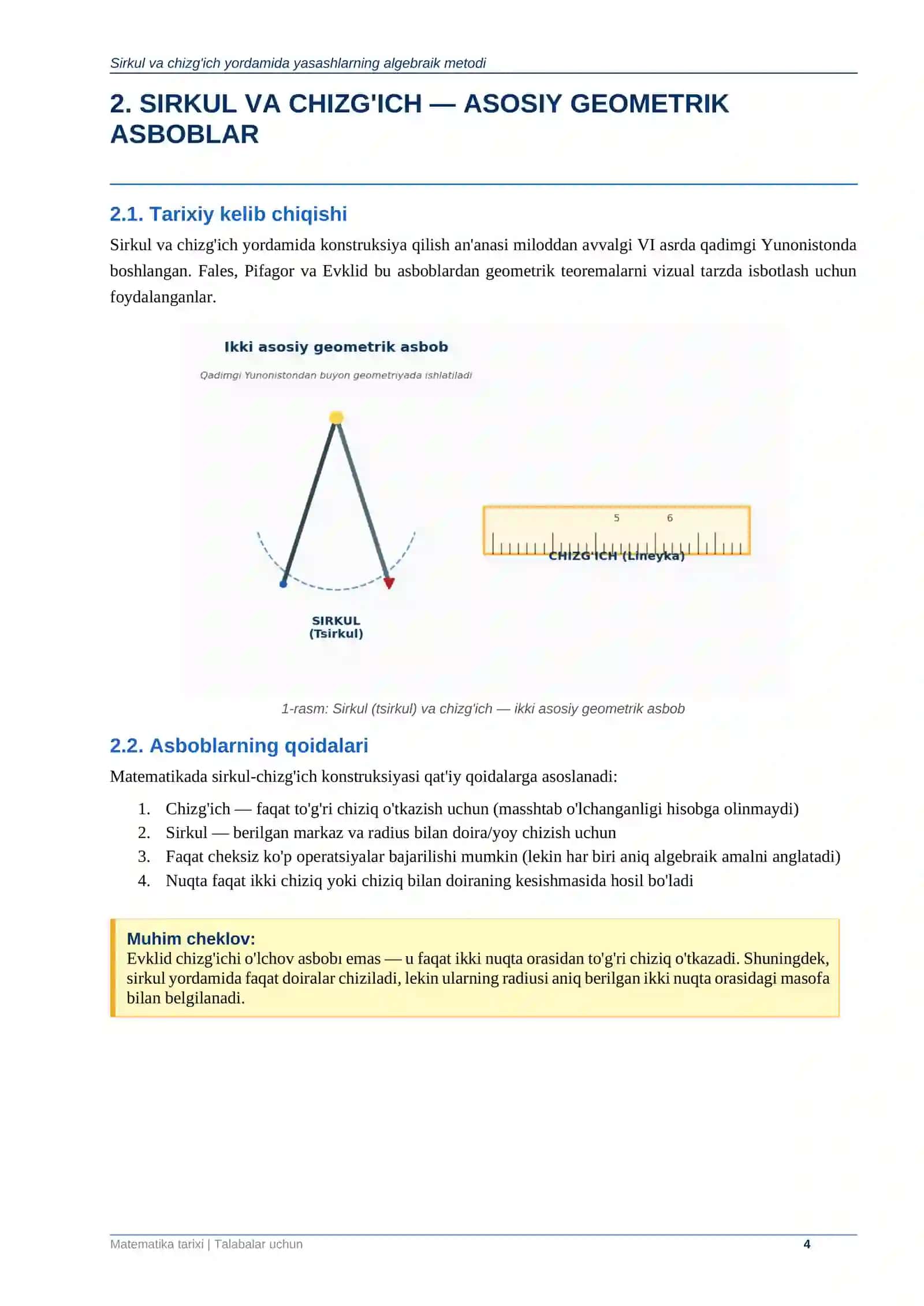 SIRKUL VA CHIZG'ICH YORDAMIDA YASASHLARNING ALGEBRAIK METODI 4