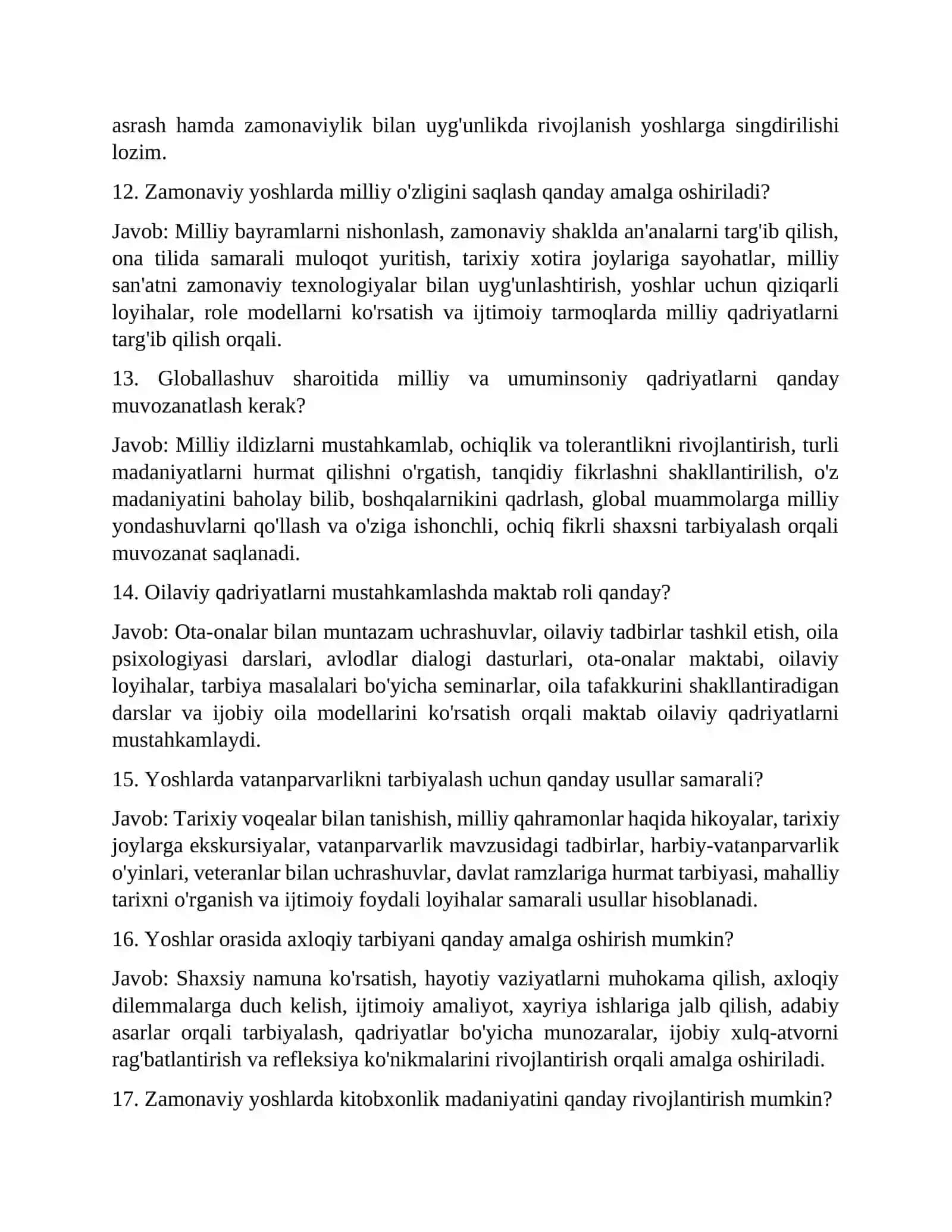 Maktab maslahatchisi lavozimi uchun imtihon savollari va javoblari 4