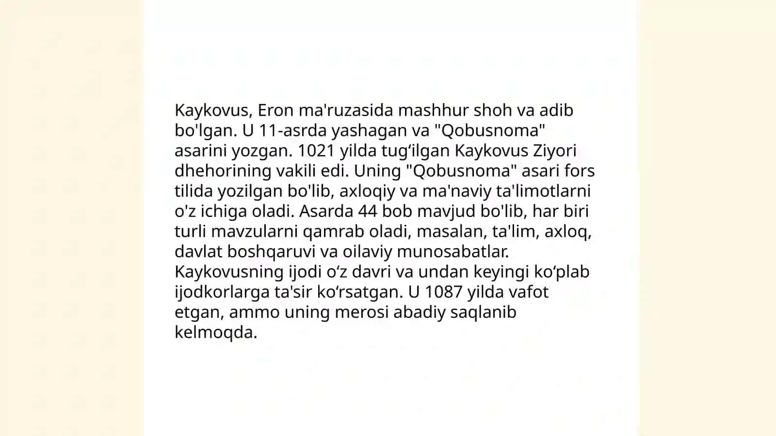 Kaykovusning "Qobusnoma" asari haqida 4