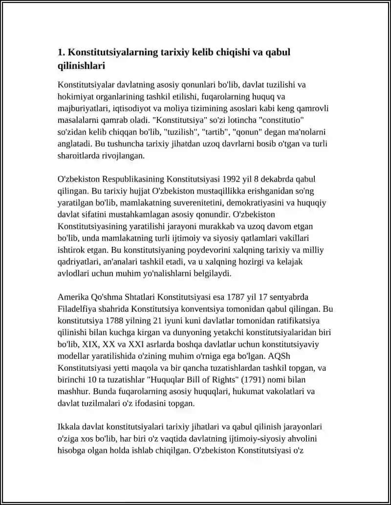 O'ZBEKISTON RESPUBLIKASI VA AMERIKA KONSTITUTSIYASINI SOLISHTIRIB BER 4
