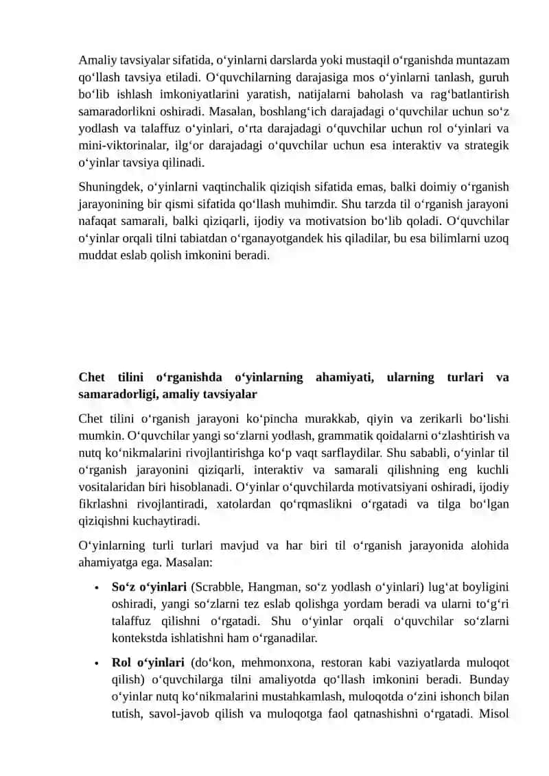 O'yinlar orqali chet tilini o'rganish metodlari 4