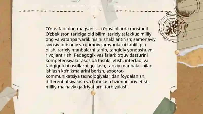 Oʻzbekistonning eng yangi tarixi oʻquv fanining predmeti maqsadi va vazifalari nazariy -metodologik tamoyillari 4