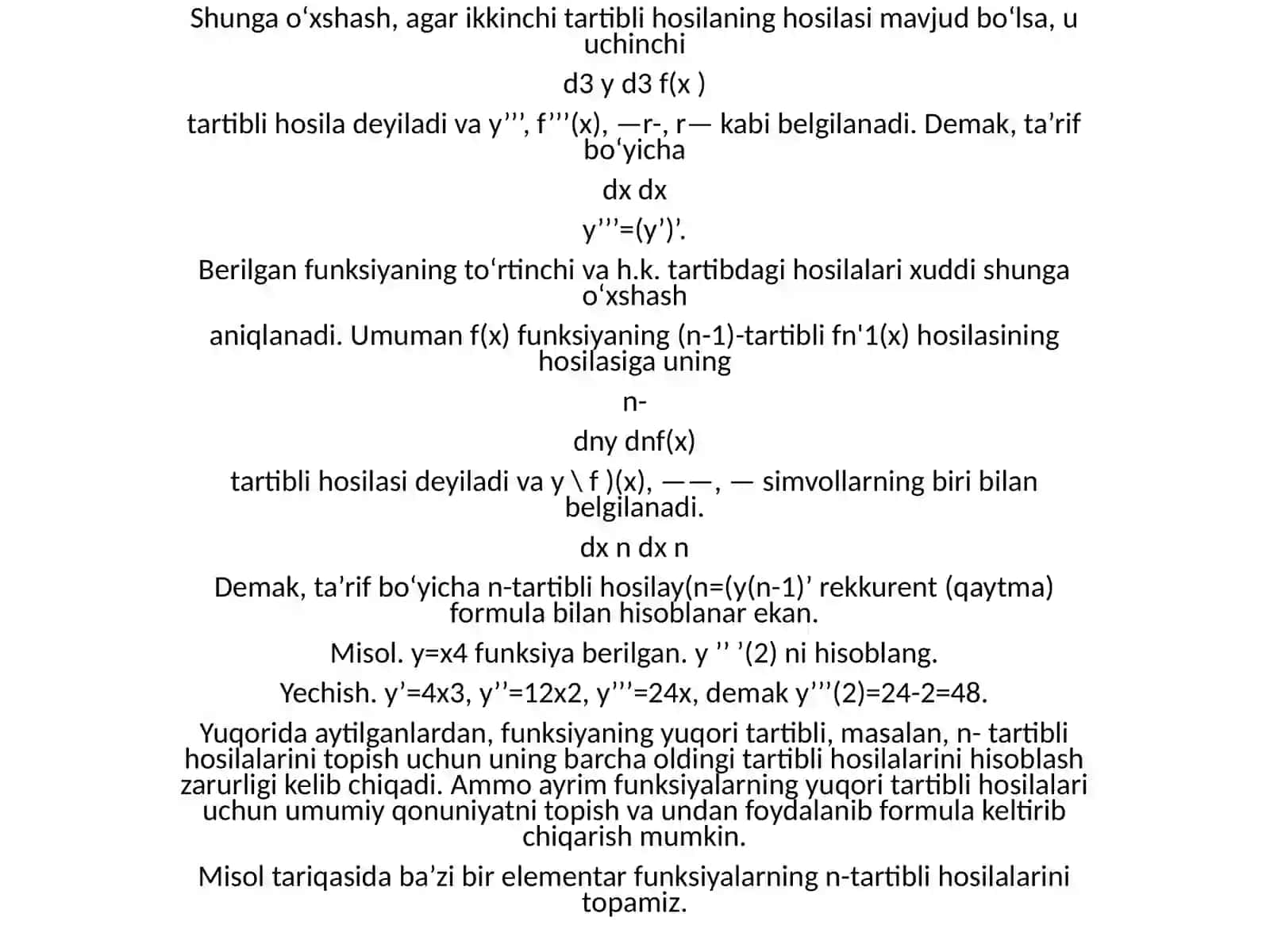 Yuqori tartibli hosilalar 4