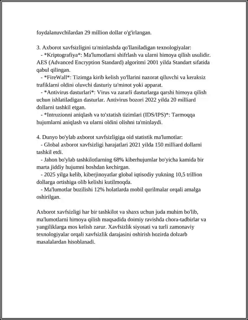 AXBOROT XAVSIZLIGI, AXBOROTNI HIMOYALASHNING KRIPTO GRAFIK USULLARI 4
