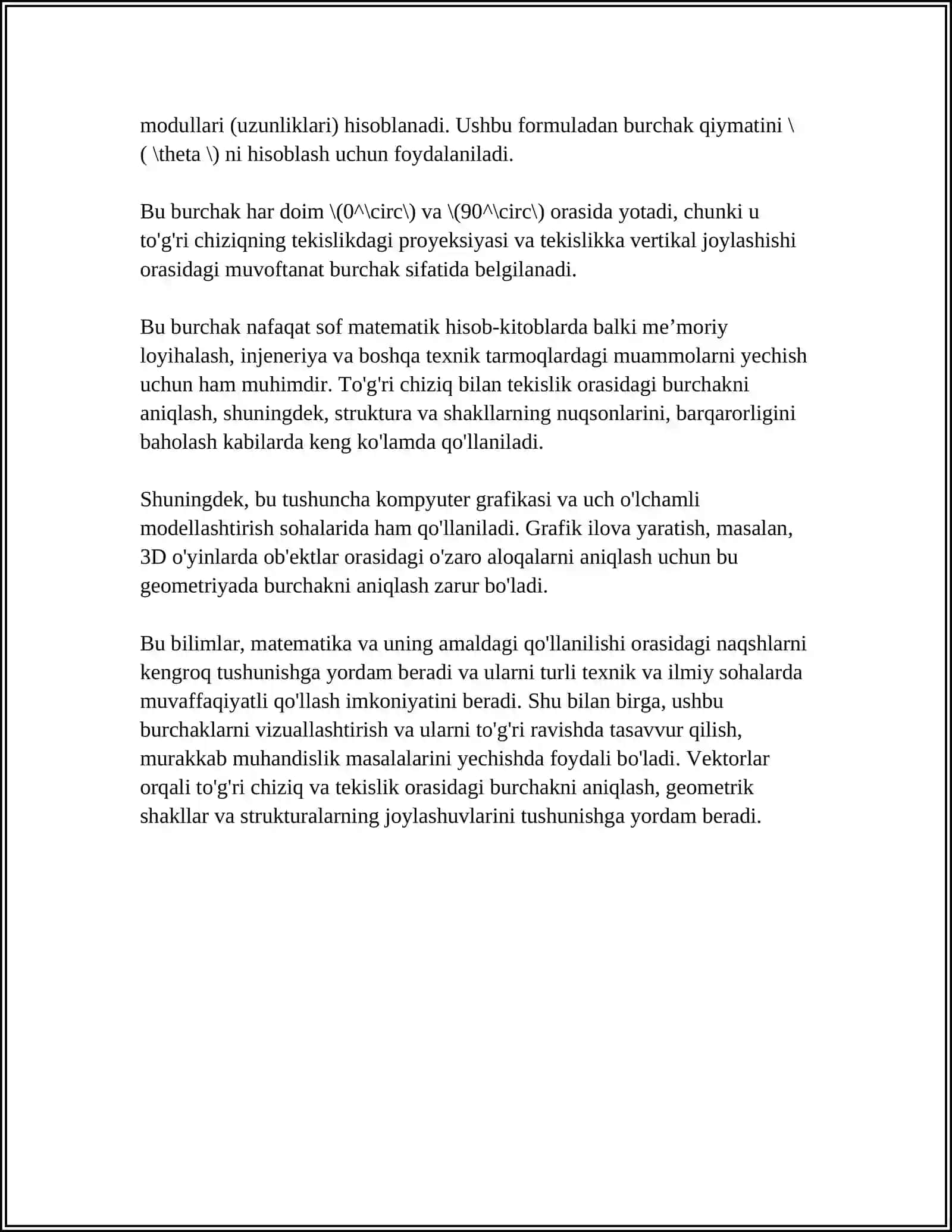TOʻGʻRI CHIZIQ VA TEKISLIK ORASIDAGI BURCHAK 4