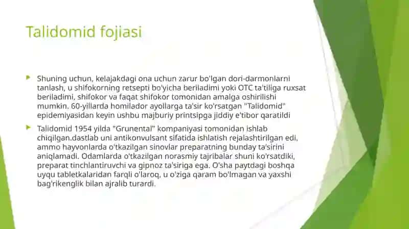DORI VOSITALARINING HOMILAGA TA’SIRI 4