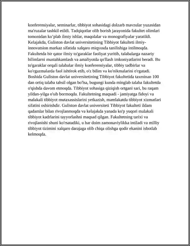 GULISTON DAVLAT UNIVERSITETI TIBBIYOT FAKULTETI MUSTAQIL ISH 4