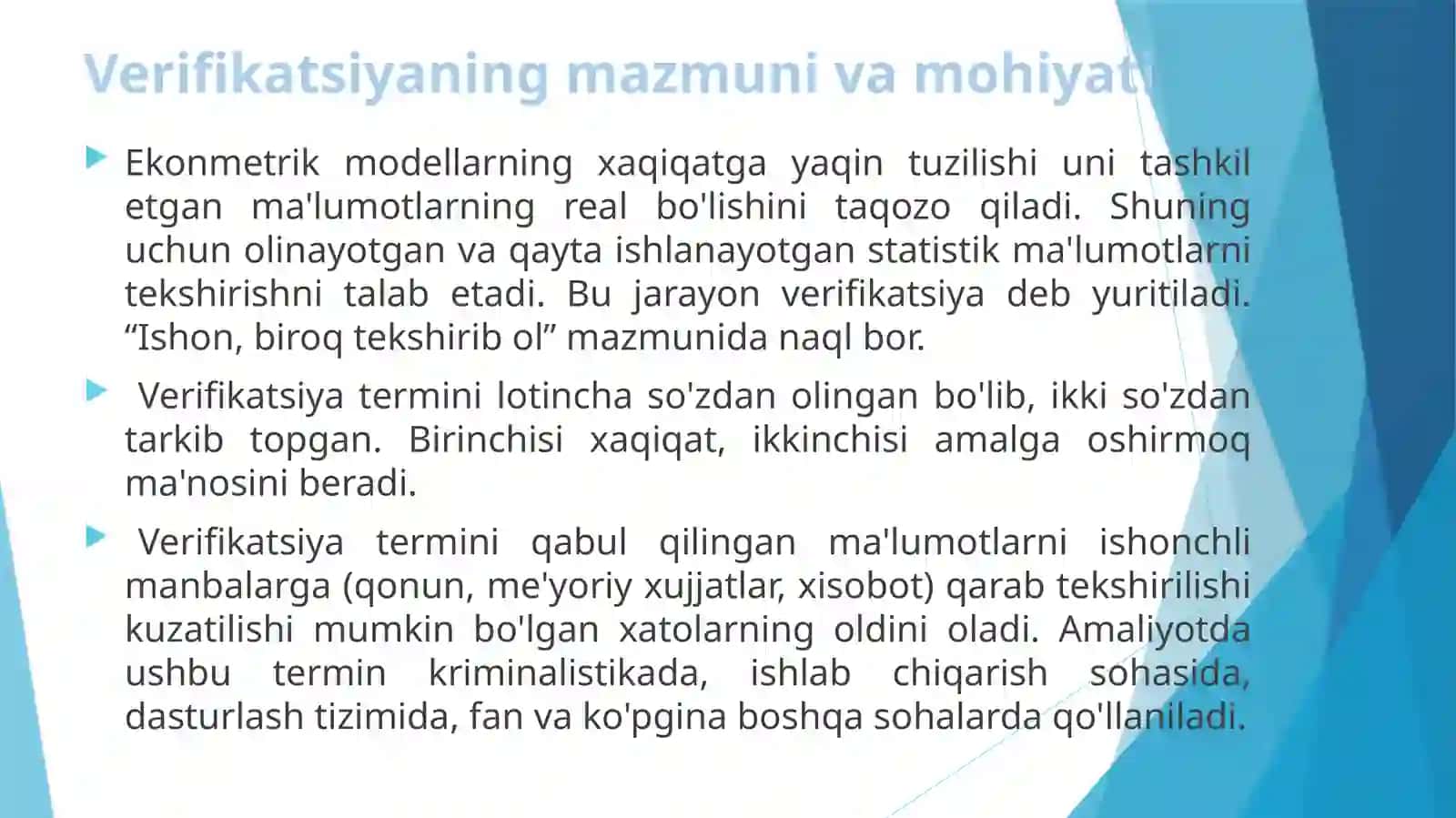 Ekonometrik modellarni baholash 4