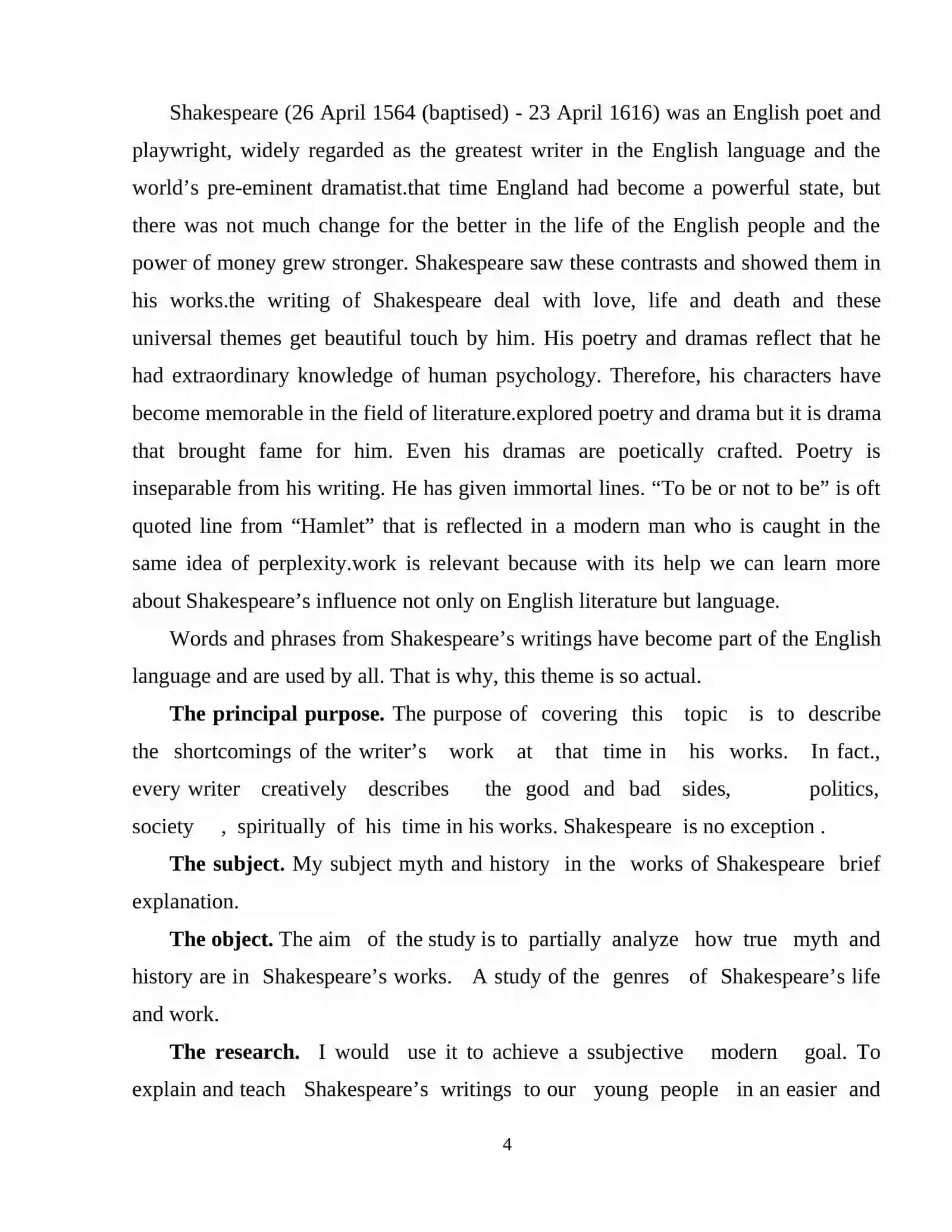 Theme: Myth and History in the poems of Shakespeare 4