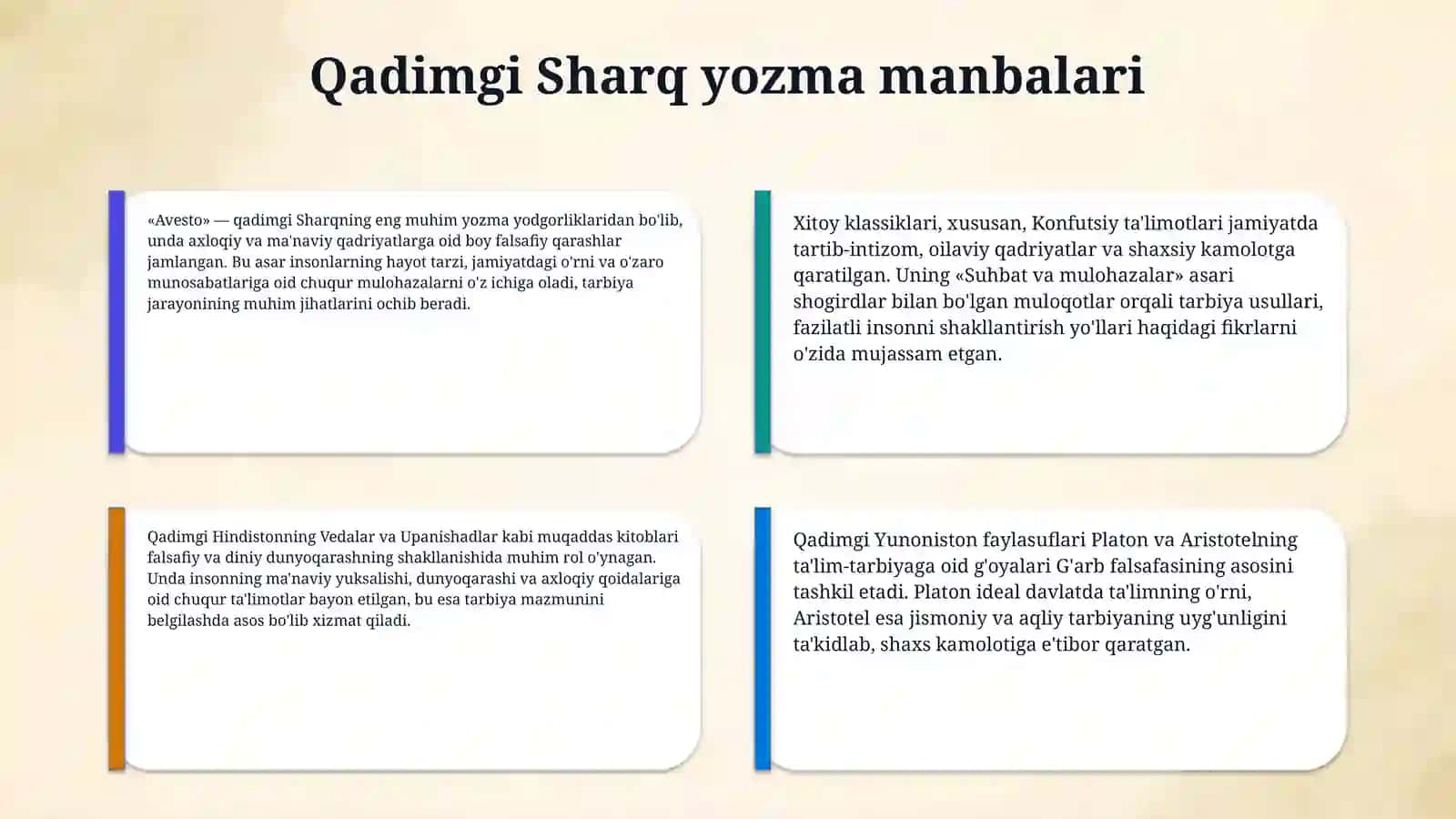 Eng qadimgi yozma manbaalarda ta'lim tarbiyaga oid fikrlar 4