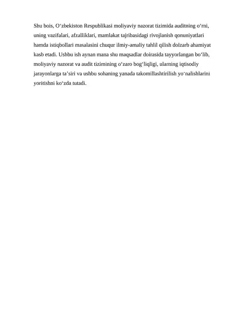 O‘ZBEKISTON RESPUBLIKASI MOLIYAVIY NAZORAT TIZIMIDA AUDITNING ROLI 4