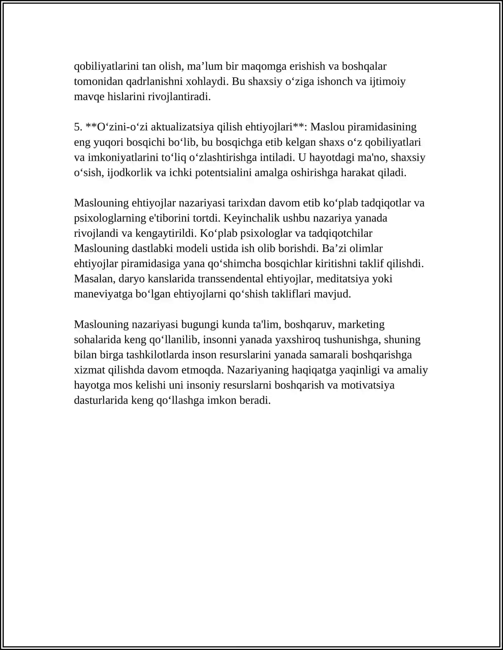 MASLOUNING EHTIYOJLAR PERAMIDASI VA NAZARIYASI 4