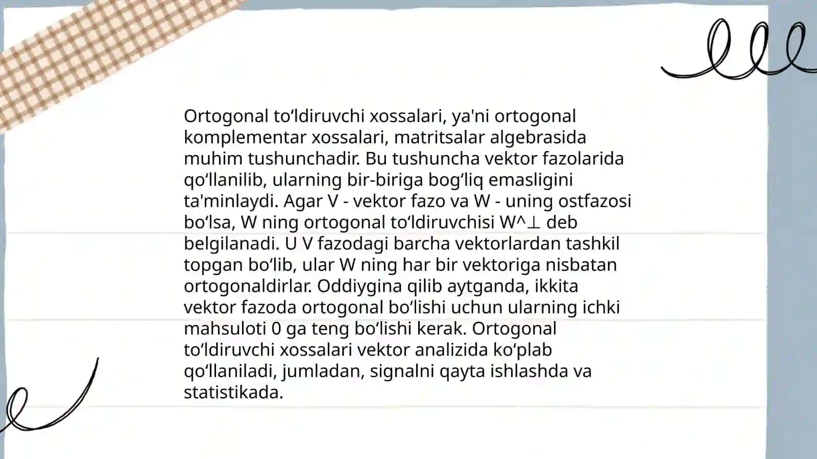 Ortagonal toʻldiruvchi tushunchasi 4
