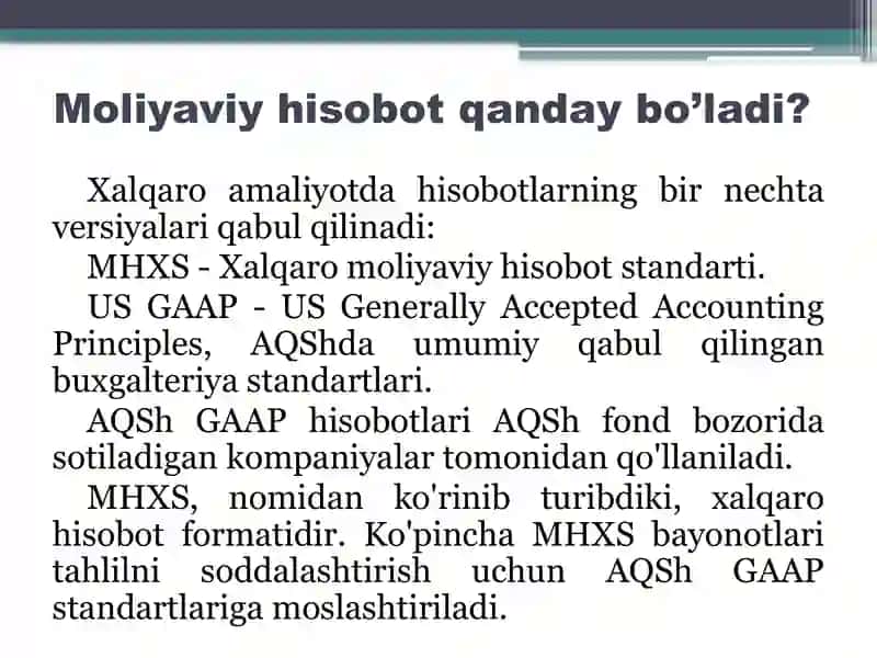 Moliyaviy hisobotlar, soliqlar va pul oqimi 4