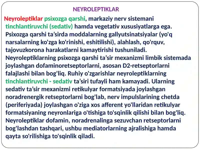 Neyroleptiklar. Litiy tuzlari 4
