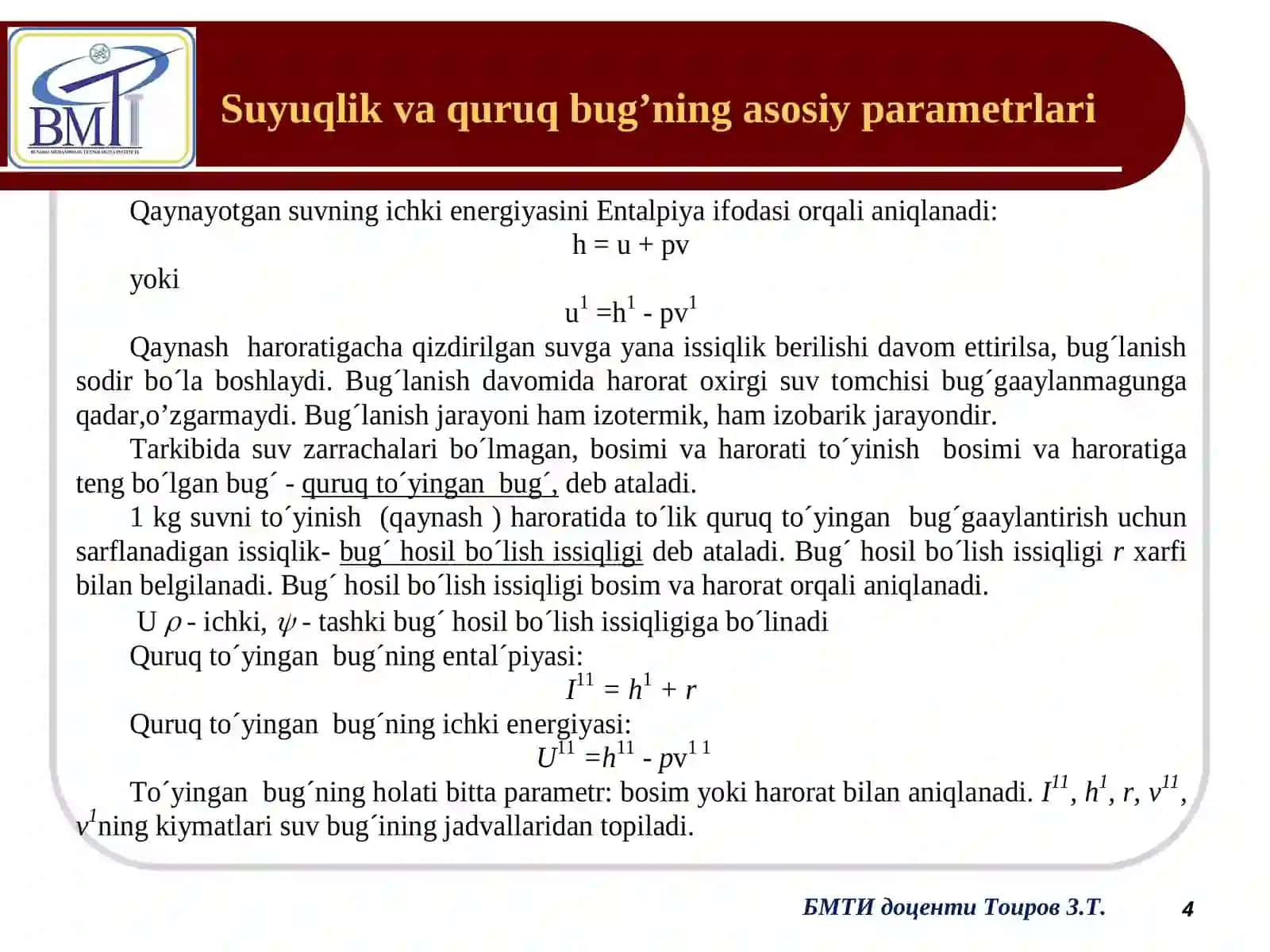 TERMODINAMIKA VA ISSIQLIK TEXNIKASI 4