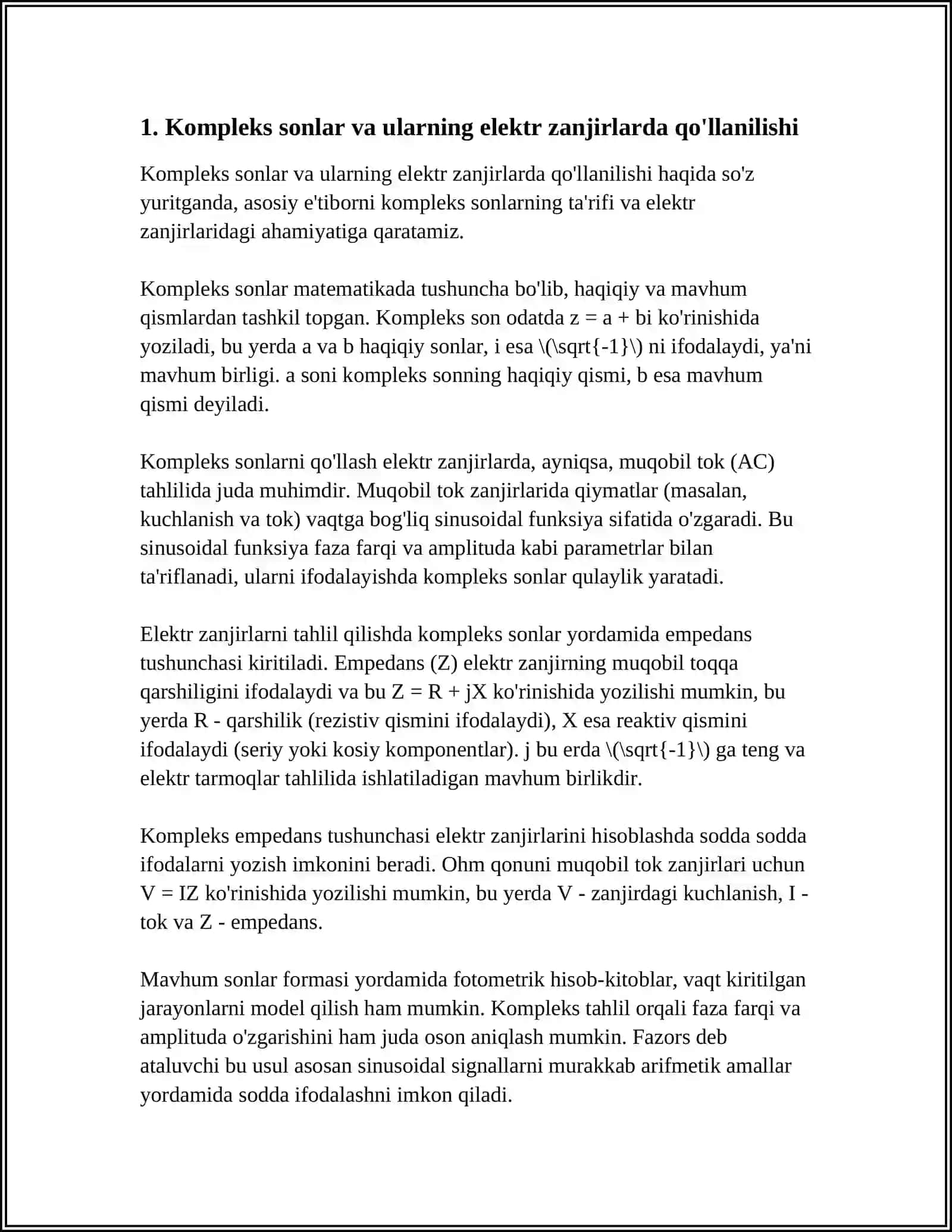ELEKTR ZANJIRLAR TAHLILIDA QATORLAR TATBIQLARI 4