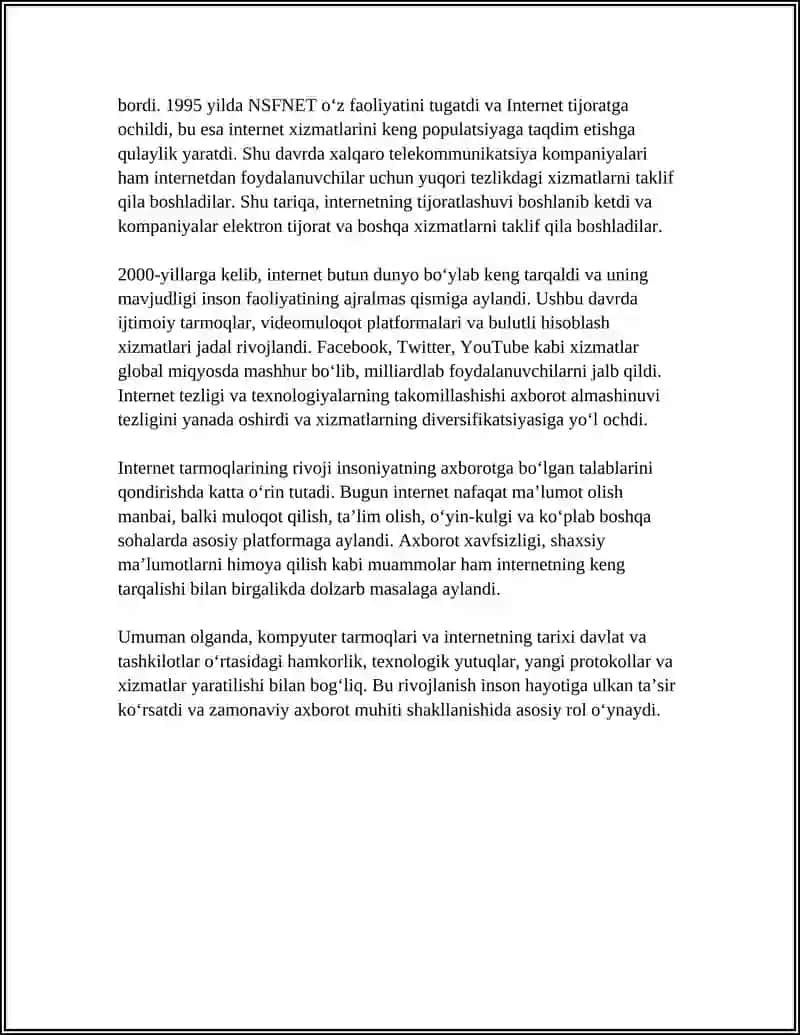 ZAMONAVIY AXBOROT MUHITIDA KOMPYUTER TARMOQLARI VA INTERNETNING OʻRNI 4