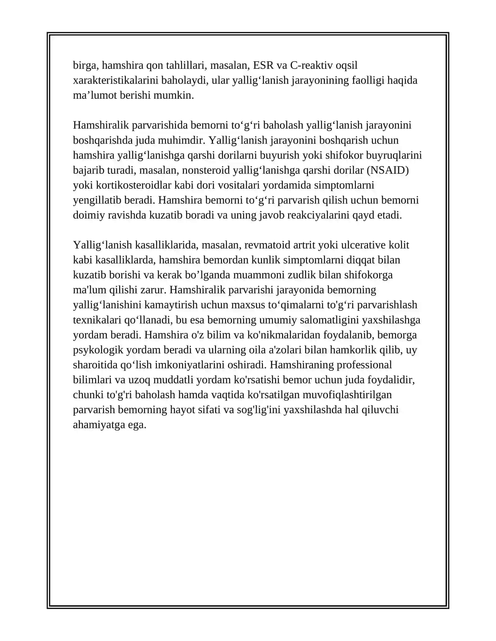 YALLIGʻLANISH KASALLIKLARDA HAMSHIRALIK PARVARISHI 4