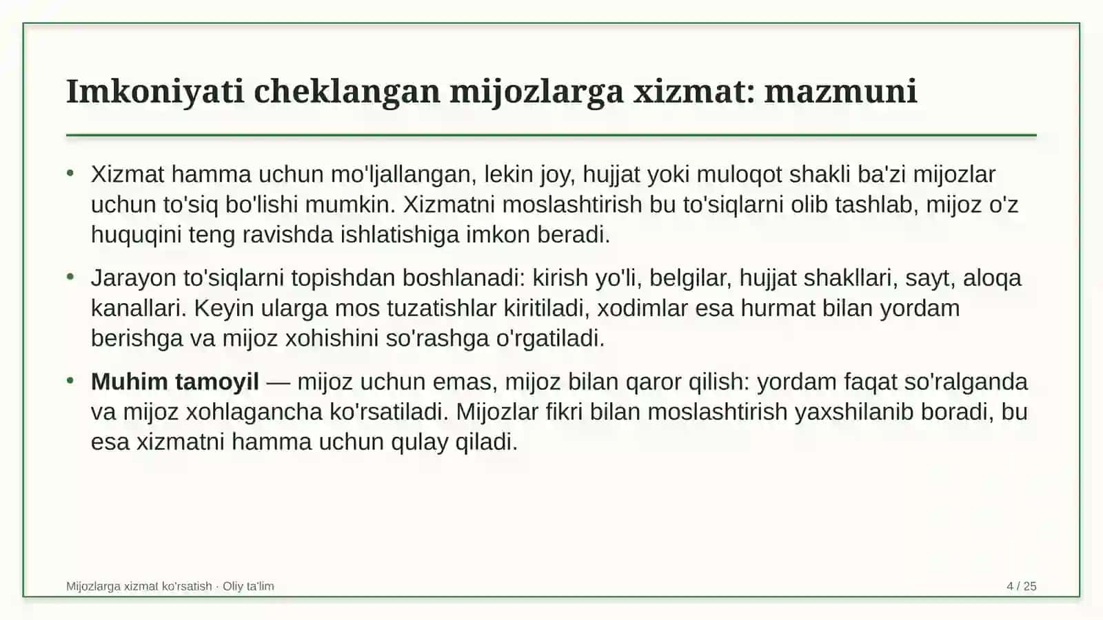 Mijozlarga xizmat ko'rsatish · Oliy ta'lim 4