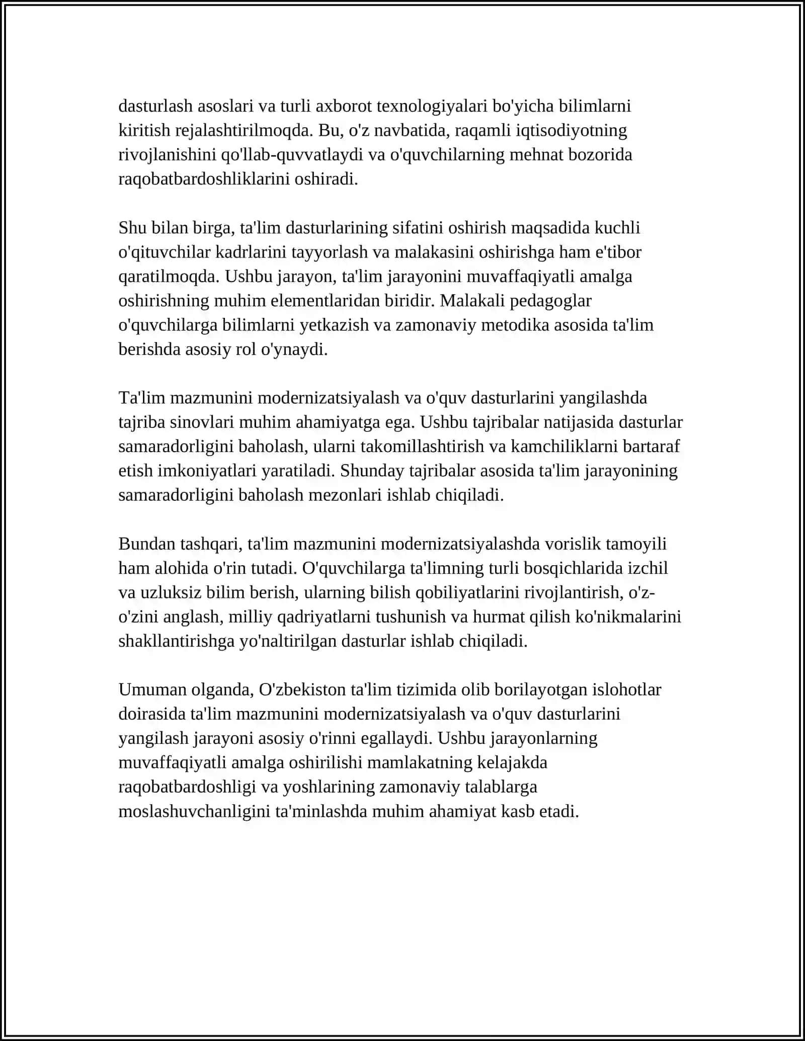 O'ZBEKISTON TA'LIM TIZIMIDAGI ISLOHOTLAR REFERAT 4