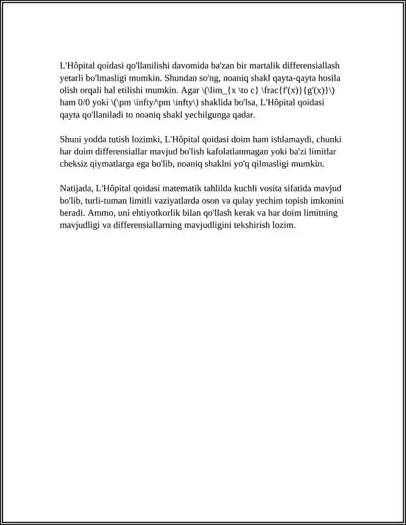 REFERAT Mavzu: LOPITAL QOIDASI 4