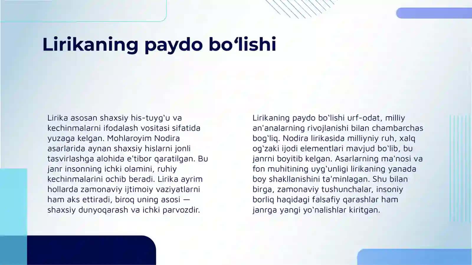 "MOHLAROYIM NODIRA LIRIKASINING JANRIY XUSUSIYATLARI" 4
