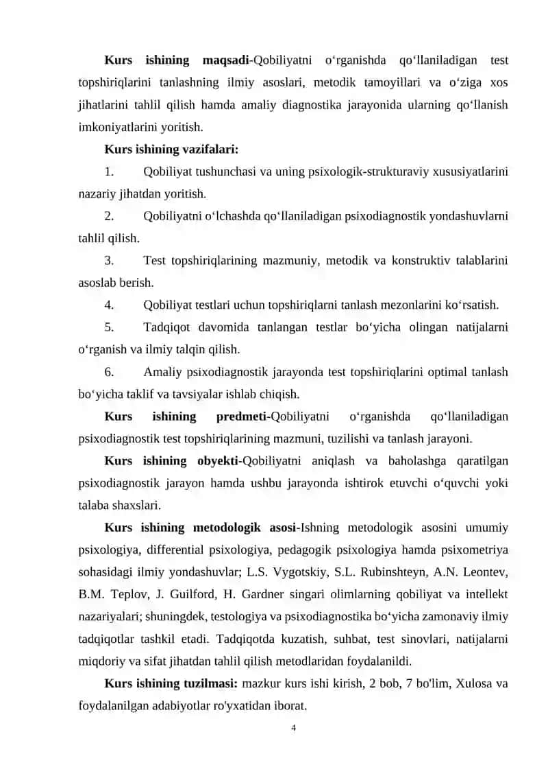 Qobiliyatni o’rganish test topshiriqlarni tanlash 4