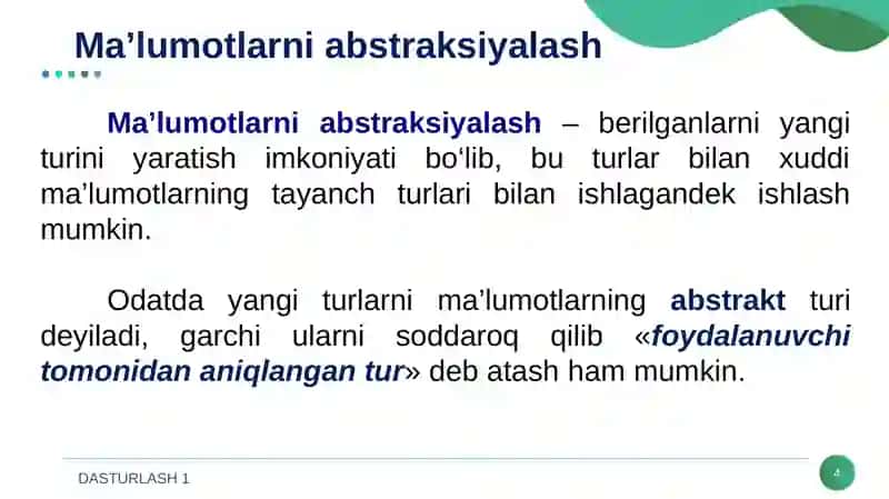 OBYEKTGA YO'NALTIRILGAN DASTURLASH TUSHUNCHASI 4