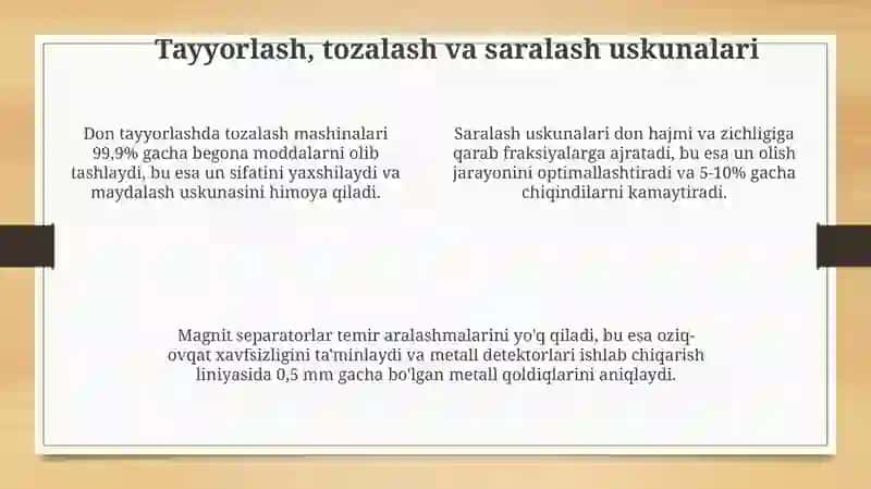 Javdar uni ishlab chiqarishning apparaturaviy texnalogiyasi 4