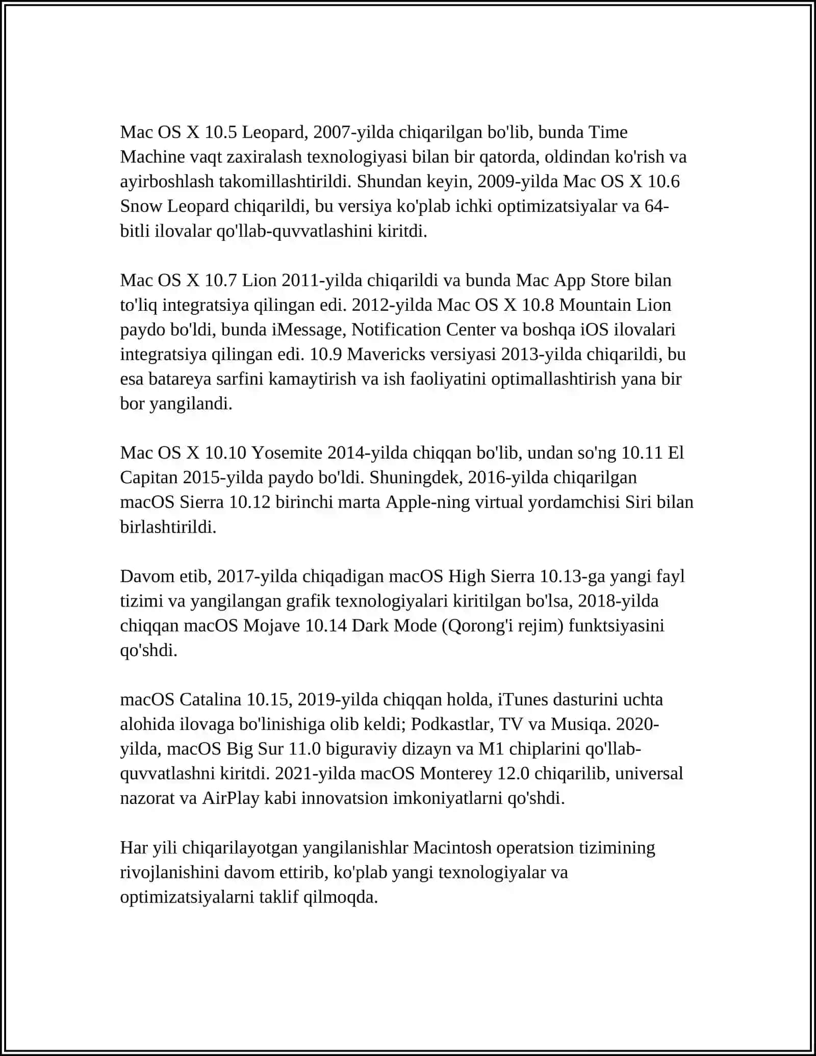 APPLE MACINTOSH OPERATSION TIZIMINING UMUMIY TA'RIFI. VAZIFALARI 4