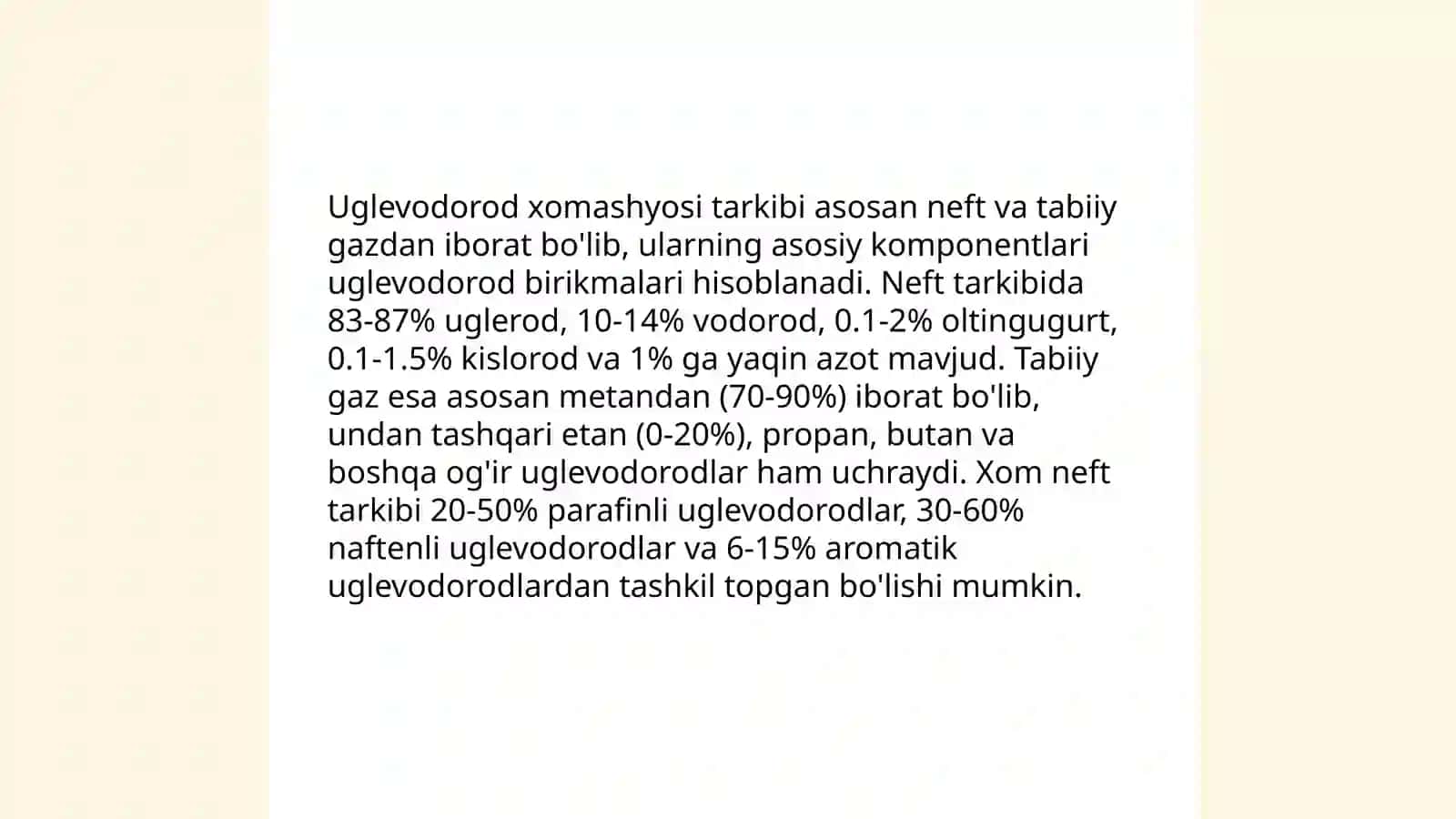 Uglevodorod xomashyosiga qoyilgan talablar 4