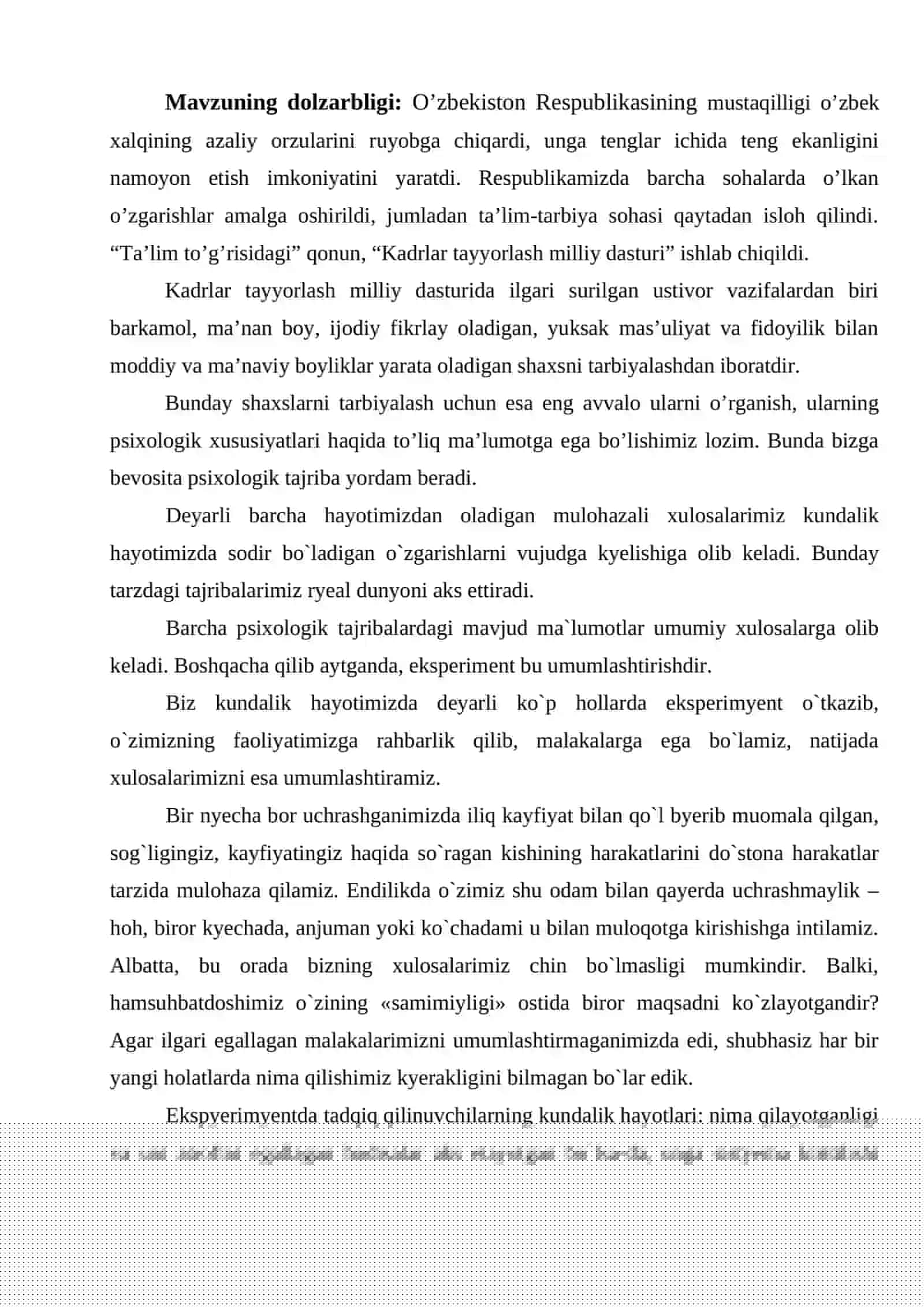 PSIXOLOGIK TAJRIBA 4