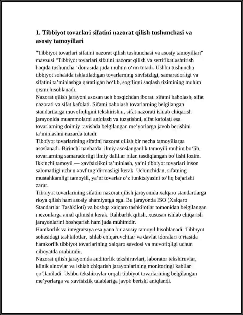 TIBBIYOT TOVARLARI SIFATINI NAZORAT QILISH VA SERTIFIKATLASHTIRISH HAQIDA TUSHUNCHA 4