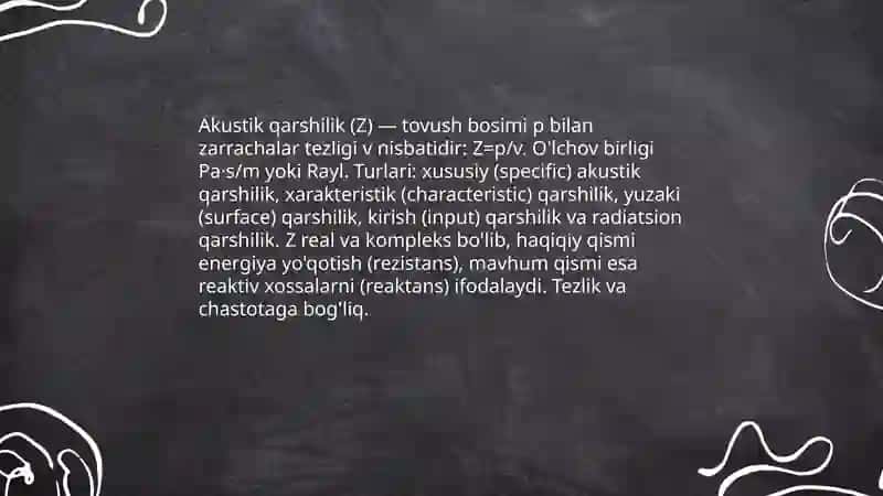 Tovush bosimi Akustik qarshilik 4