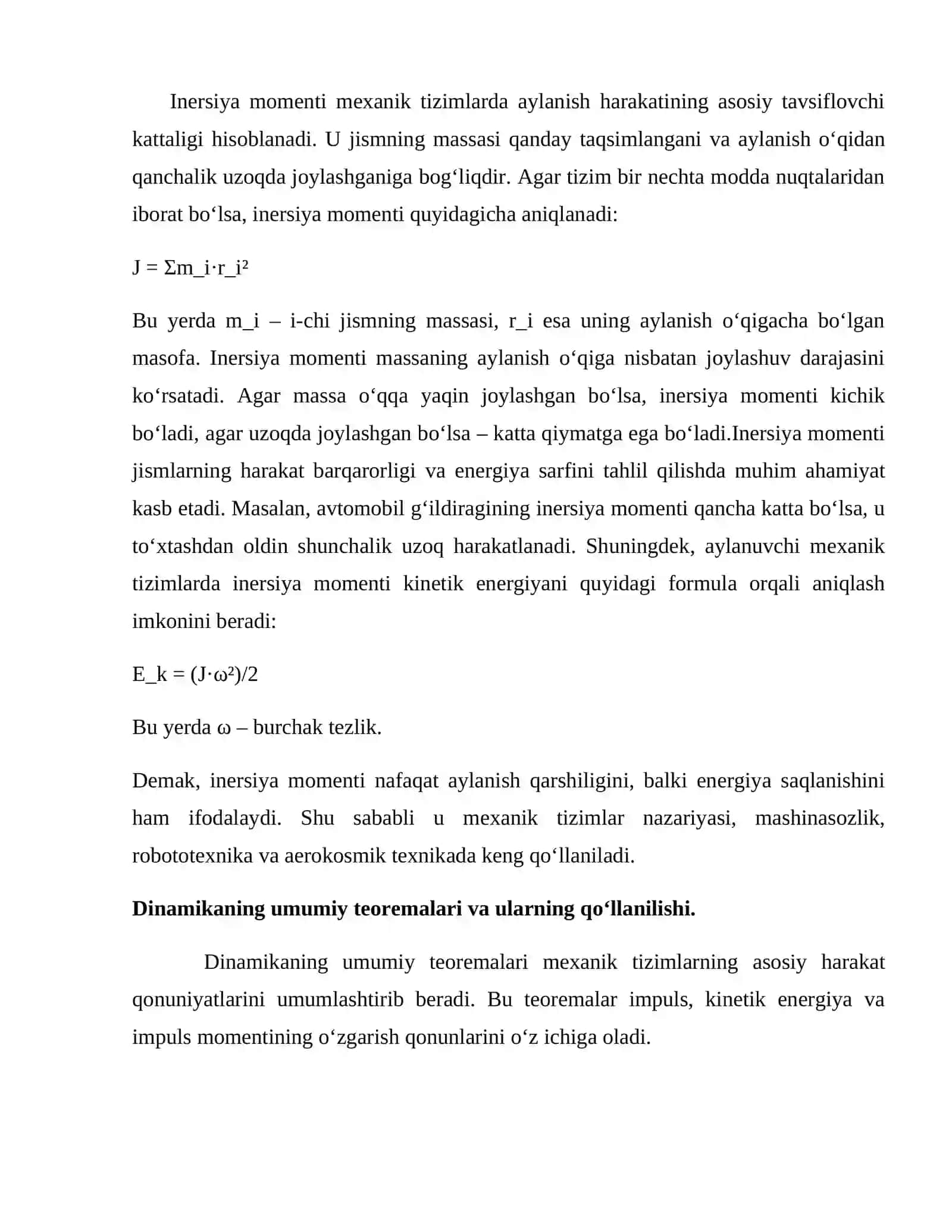 Mexanik tizim dinamikasiga kirish 4