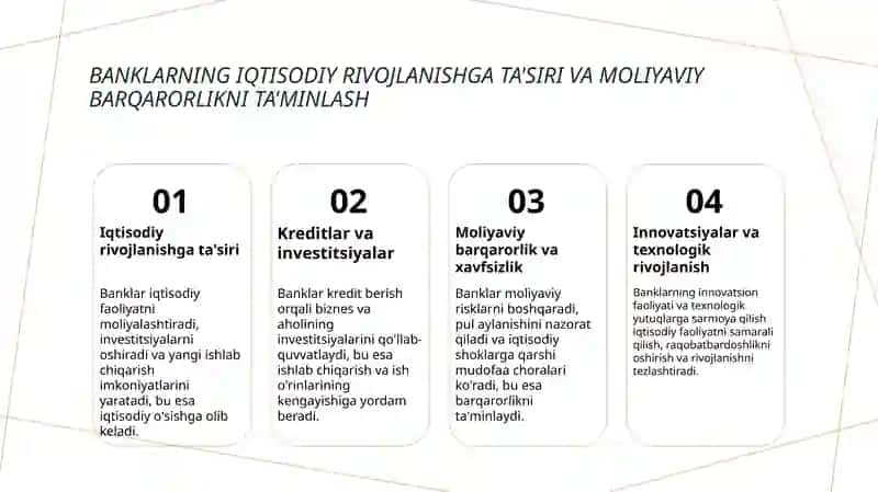 Pul kredit tizimi . Banklar va ularni iqtisodiyotdagi o'rni 4