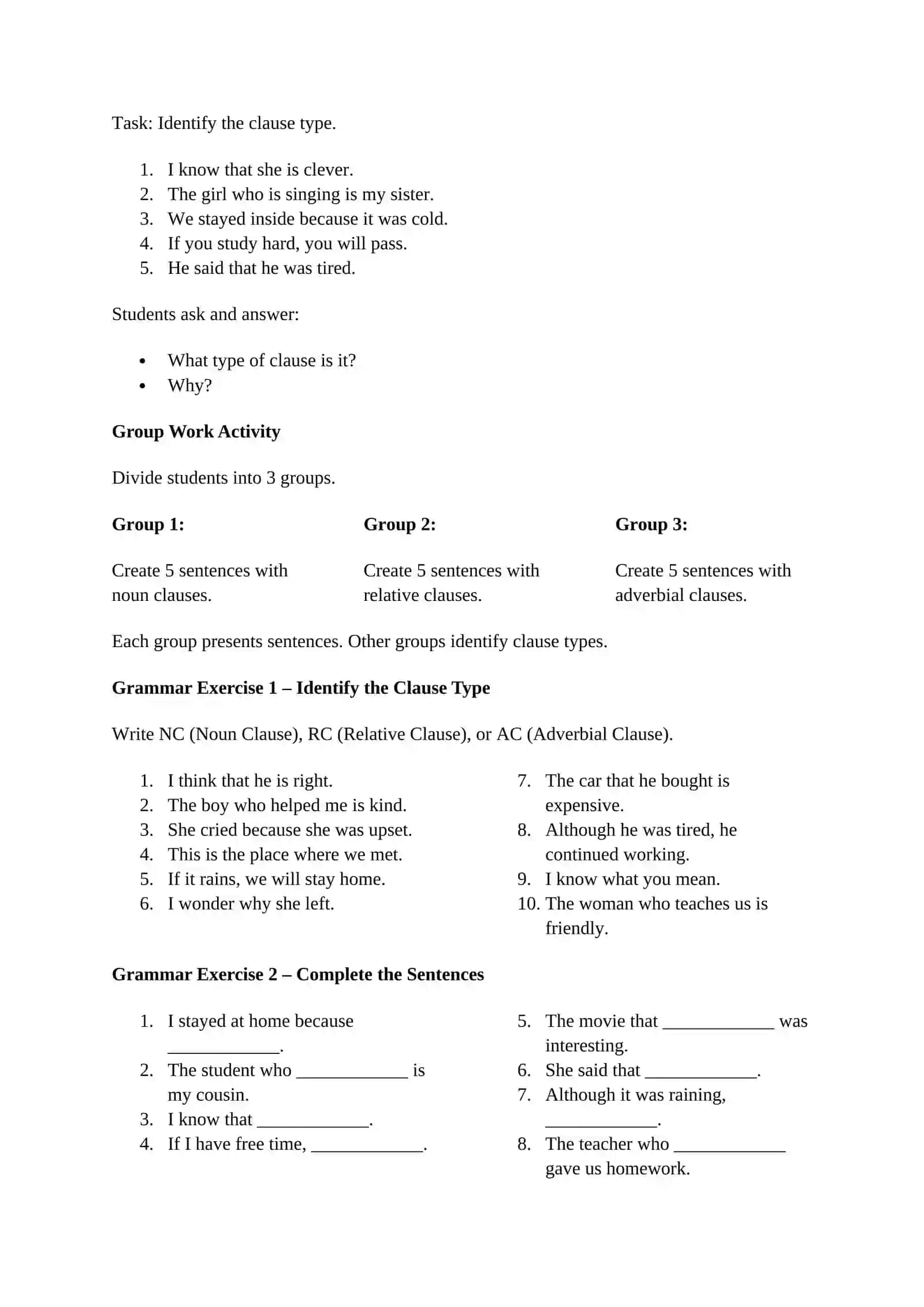 TYPES OF CLAUSES 4