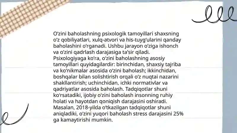 Oʻquvchilarning oʻzini baholash va psixologik yondashuv 4